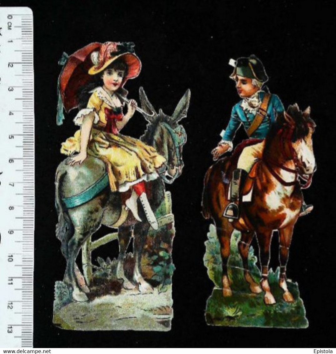 ► Lot 2 Jeunes Cavaliers Equitation Cheval  - Decoupis époque Victorienne XIXe "Victorian Die-cuts" - Animali