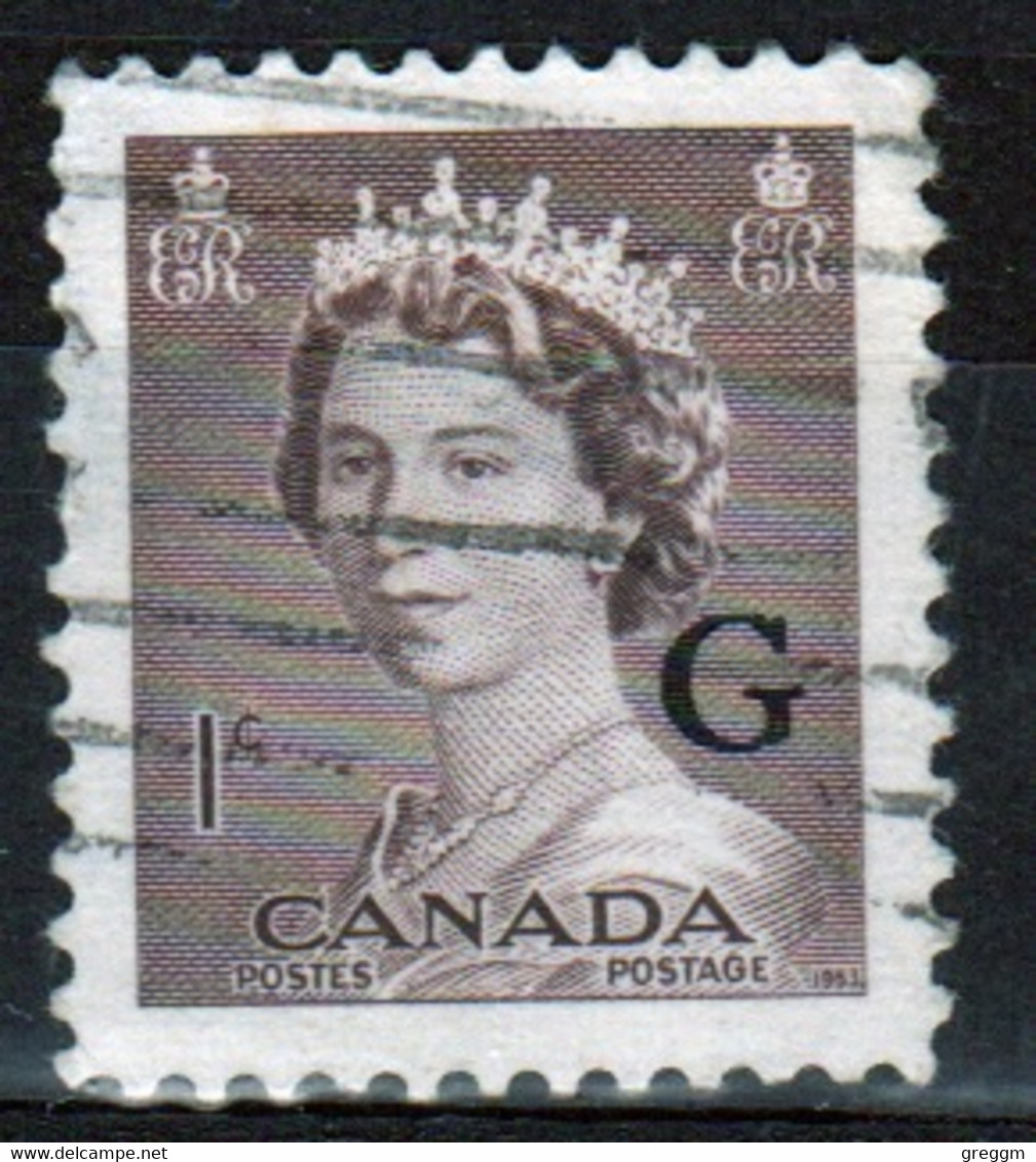 Canada 1955 Single 1c Stamps Overprinted 'G'. In Fine Used - Opdrukken