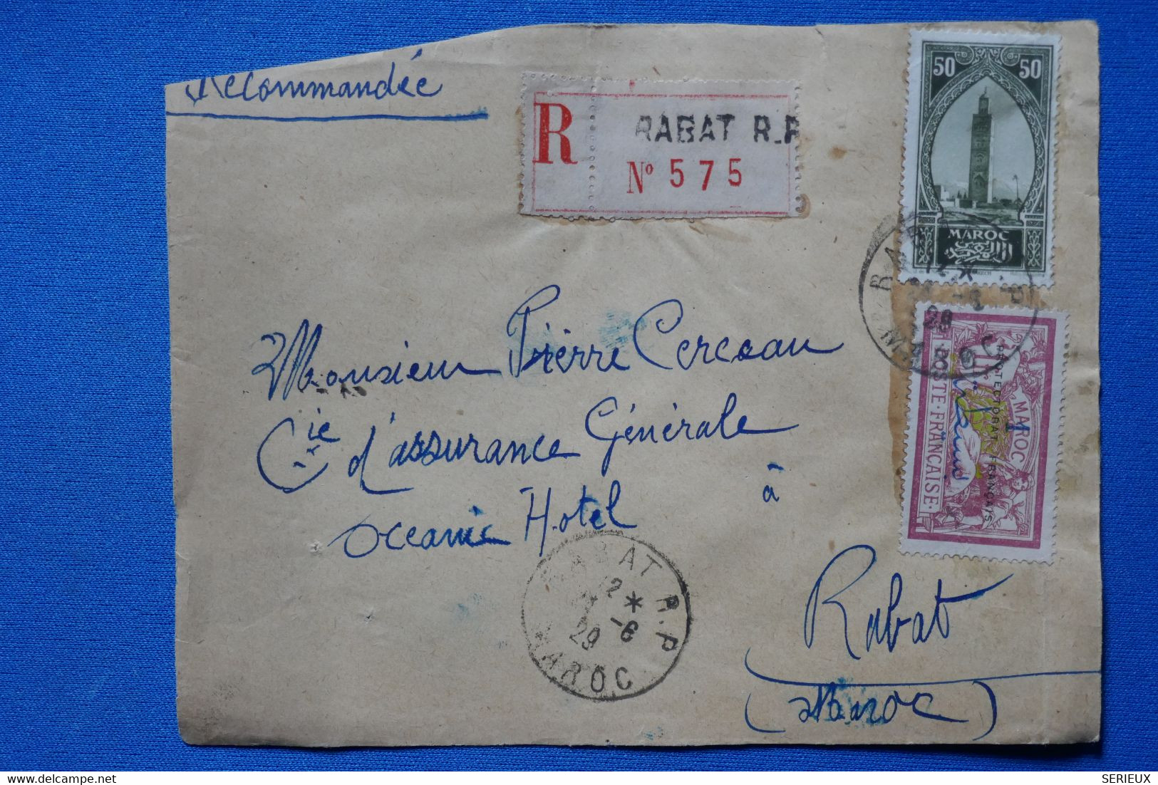 T9 MAROC BELLE LETTRE RECOM. DEVANT 1929 RABAT+ SURCHARGE +AFFRANCH. INTERESSANT - Briefe U. Dokumente