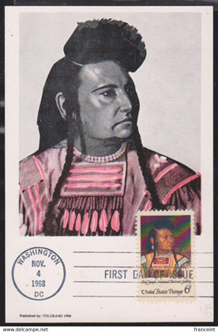 U.S.A. (1968) Chief Joseph. Maximum Card With First Day Cancel. Scott No 1364. Portrait By Cyrenius Hall. - Cartoline Maximum