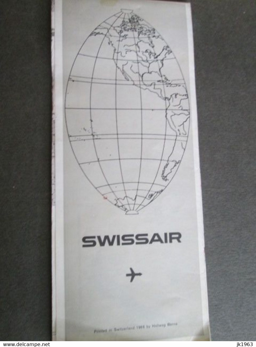 SWISSAIR, WORLD MAP WITH FLIGHT DESTINATIONS, 1966, AND MAP SWITZERLAND WITH PHOTOS, 109 X 48,5 Cm - Wereld