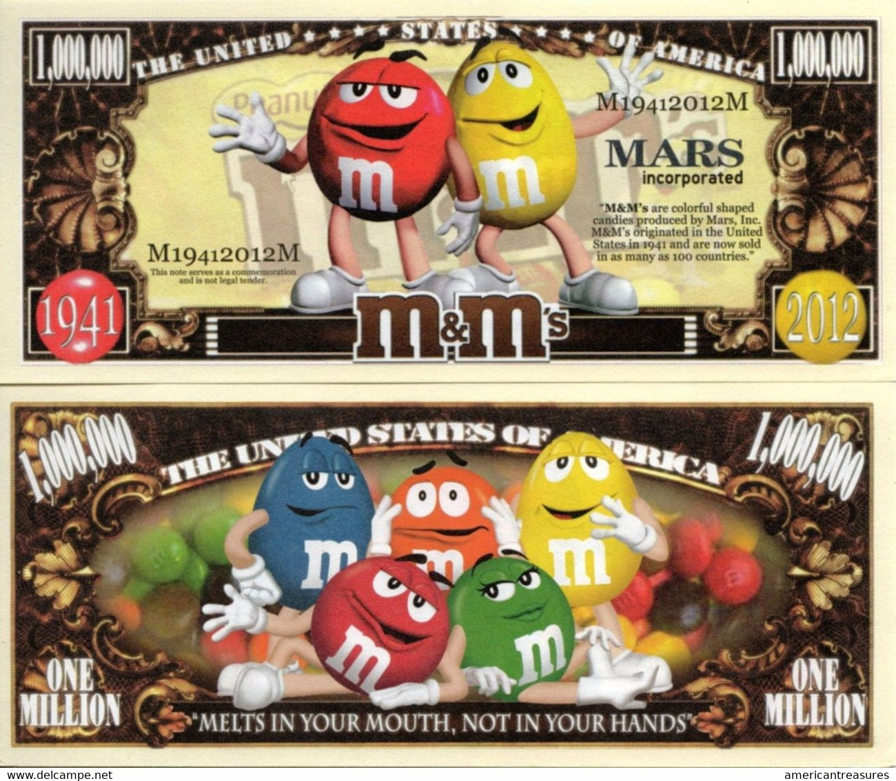 USA 1 Million US Dollar Novelty Banknote 'M&M's' By Mars Incorporated - NEW - UNCIRC & CRISP - Autres - Amérique