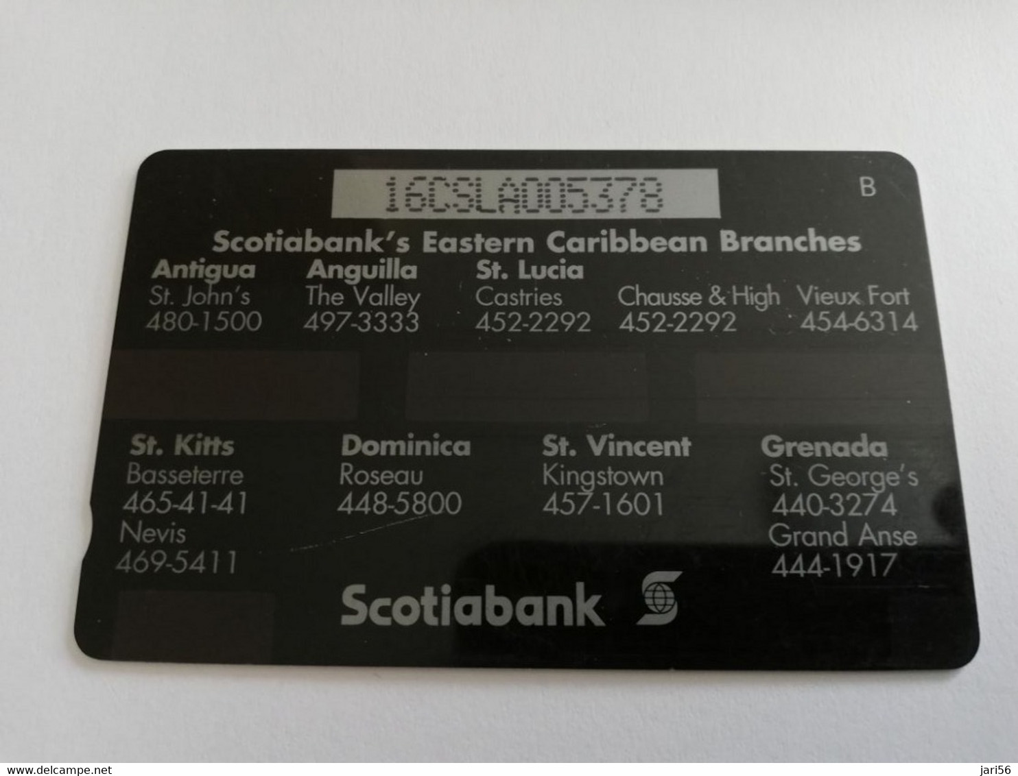 ST LUCIA    $ 20  CABLE & WIRELESS   SCOTIABANK    16CSLA   Fine Used Card ** 5593** - St. Lucia