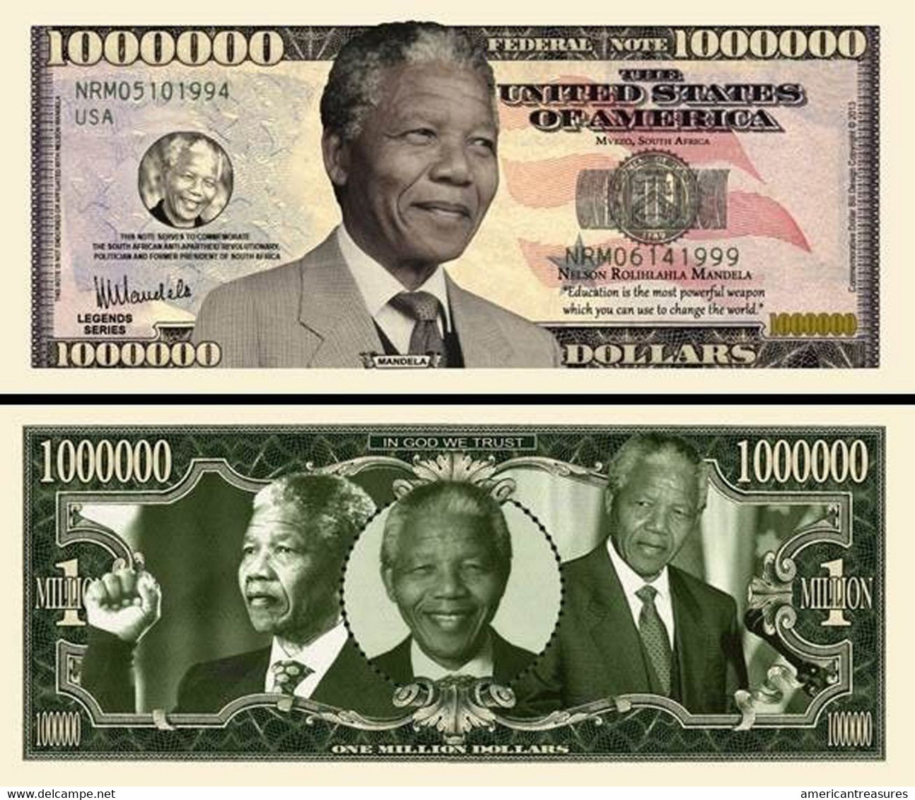 USA 2013 1 Million Dollar Novelty Banknote 'Nelson Mandela' - International Legend Series - NEW - UNCIRCULATED & CRISP - Autres - Amérique