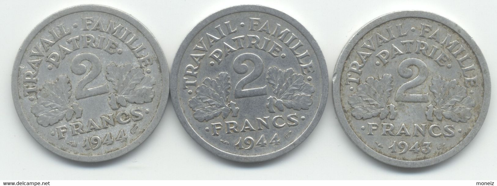 2 FRANCS 1943 + 1944 + 1944 C FRANCISQUE - 2 Francs