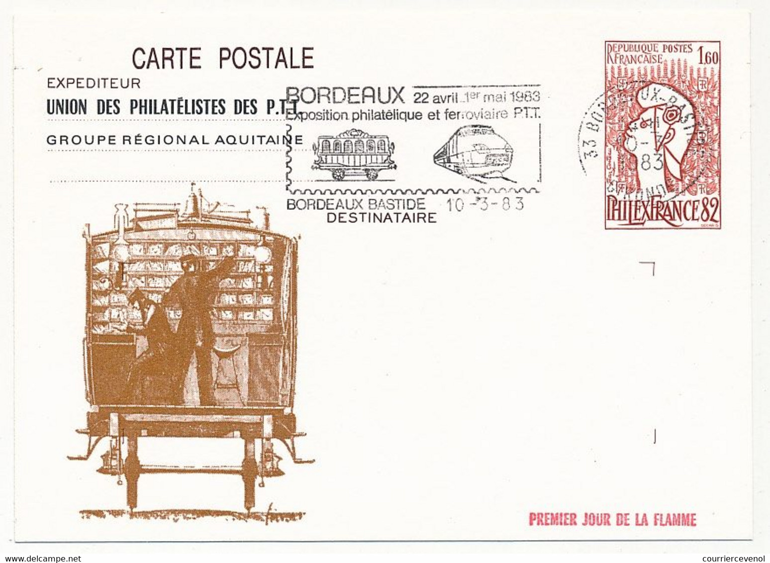 FRANCE - OMEC Et Oblit. Temporaire "Union Phil. PTT LA POSTE FERROVIAIRE - BORDEAUX 1993" S/entiers Repiqués - Cartes Postales Repiquages (avant 1995)