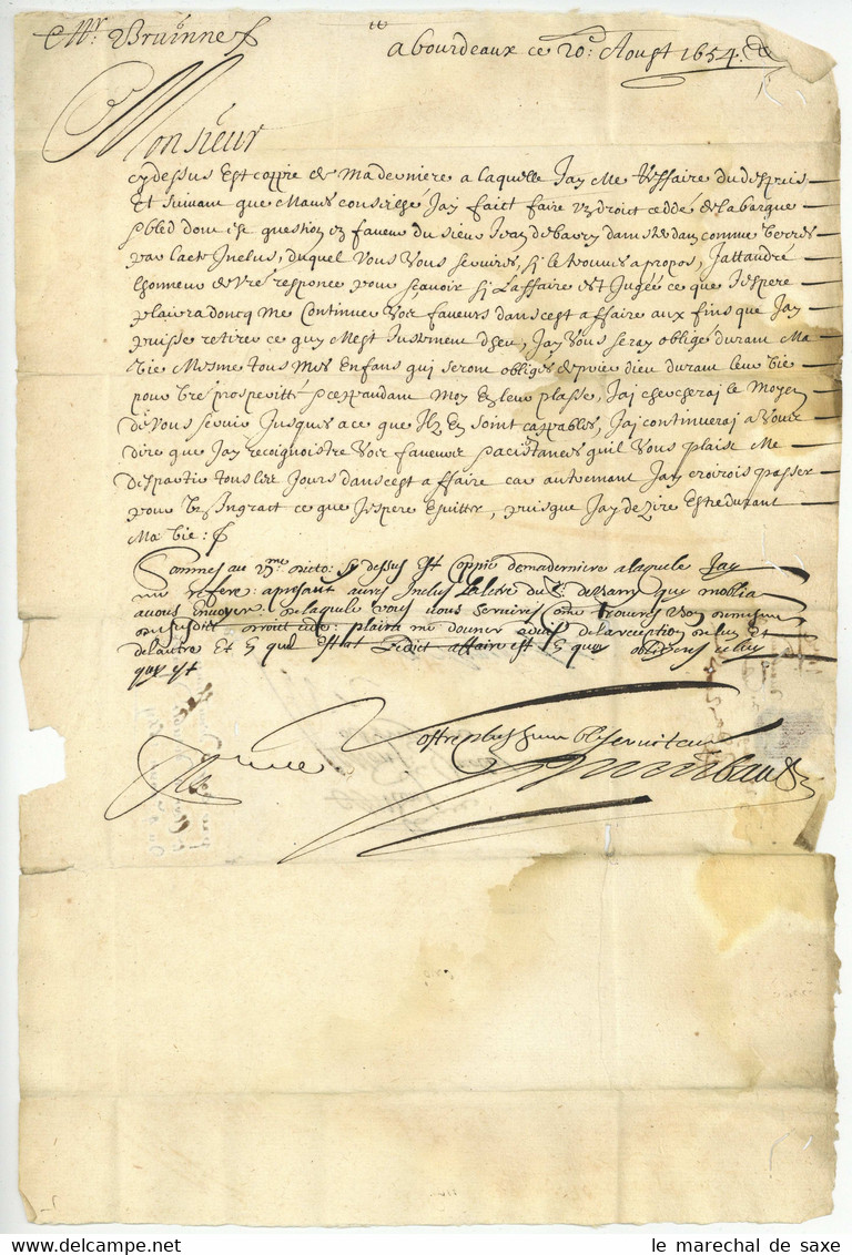 Bordeaux Forwarded Paris 1654 Par LeClerc Et Duruble Pour Anvers - ....-1700: Precursors