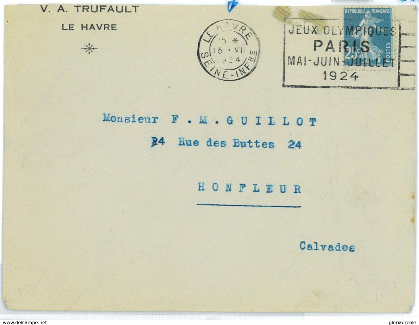 BK1914 - FRANCE - POSTAL HISTORY -  1924  Olympic Games  POSTMARK - LE HAVRE - Summer 1924: Paris