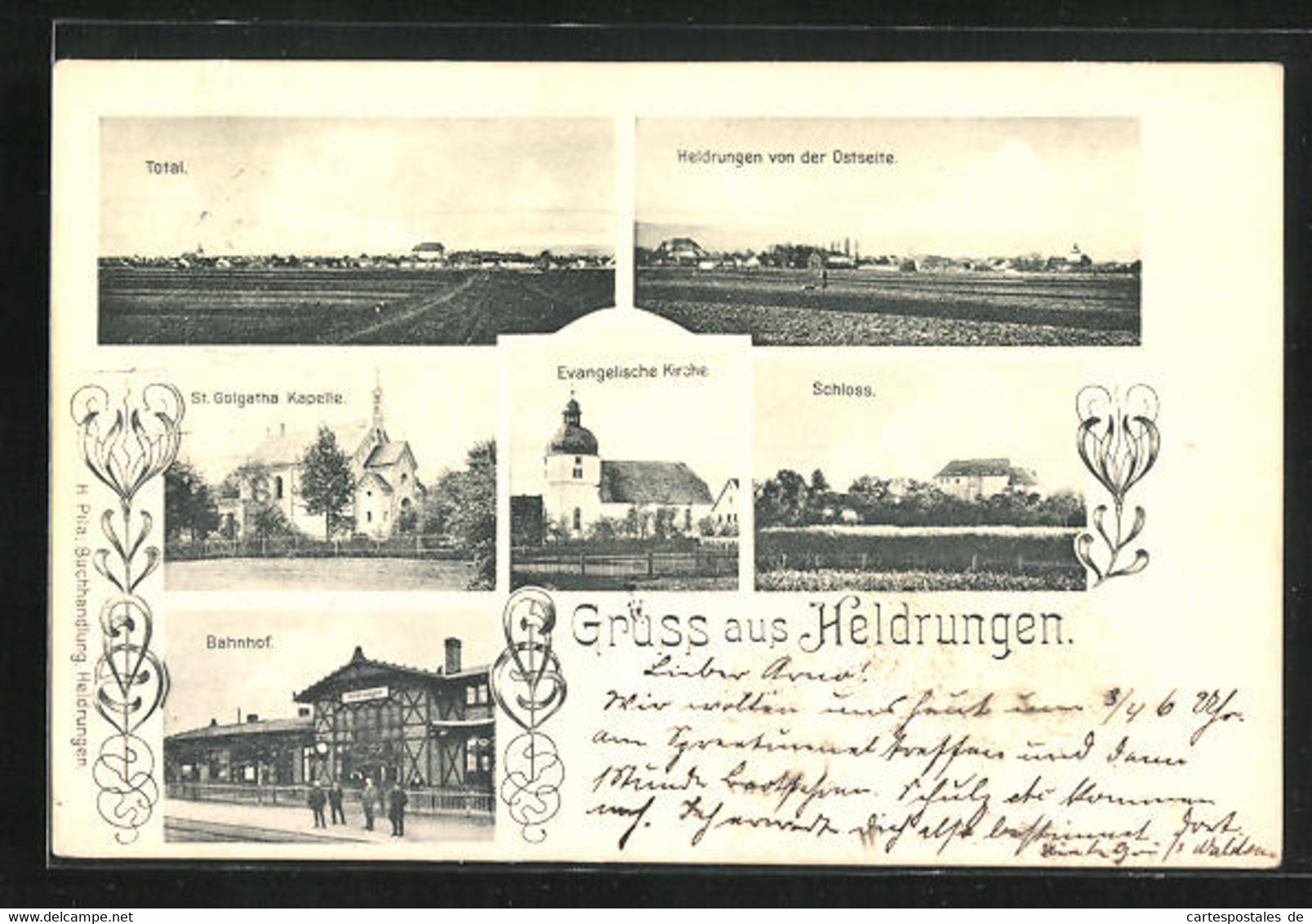 AK Heldrungen, St. Golgatha Kapelle, Bahnhof, Schloss, Totalansicht - Heldrungen