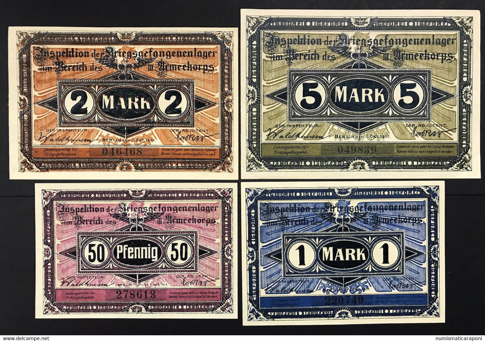 Germania  5 2 1 Mark Marchi 50 Pfennig Brandenburg Havel Berlin 1 Okt 1917 Pow LOTTO 2677 - 5 Mark