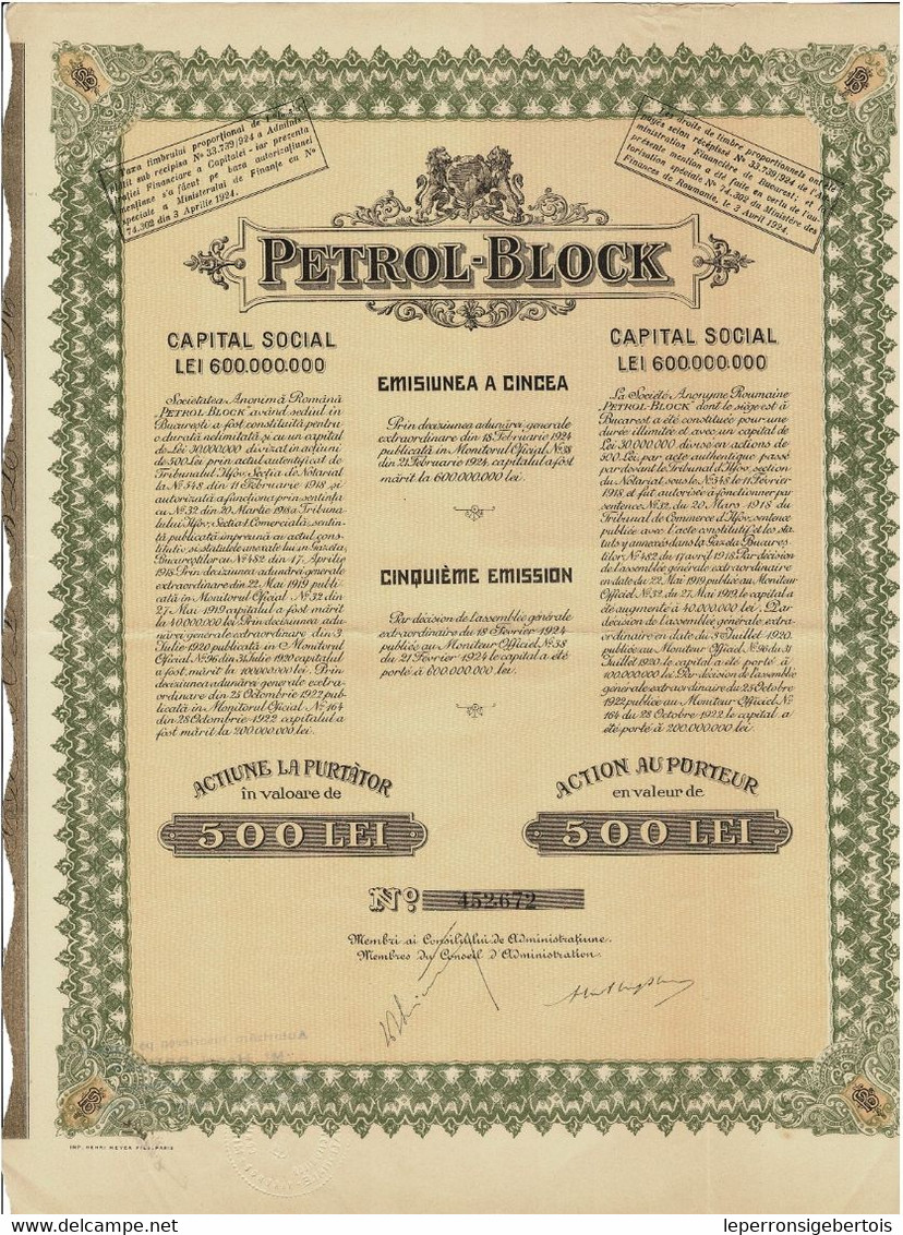 Action Ancienne - Petrol-Block - Société Anonyme Roumaine - Titre De 1924 - Erdöl