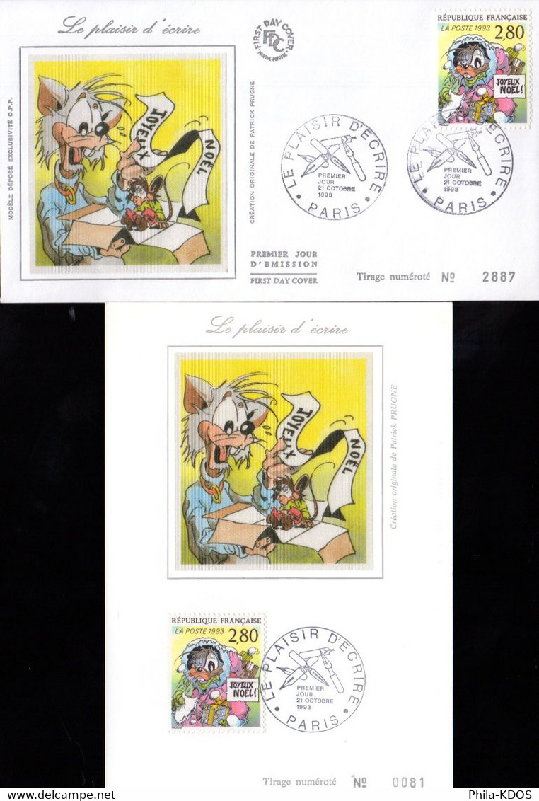 " BD : JOYEUX NOEL DE PRUGNE " Sur Carte Maximum Et Envel. 1er Jour Sur Soie De 1993. N°YT 2847 Parf. état CM FDC - Fumetti