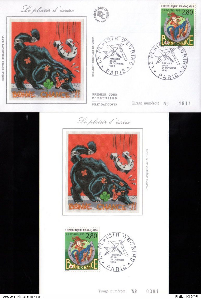 " BD : BONNE CHANCE DE MEZZO " Sur Carte Maximum Et Envel. 1er Jour Sur Soie De 1993. N°YT 2843 Parf. état CM FDC - Comics