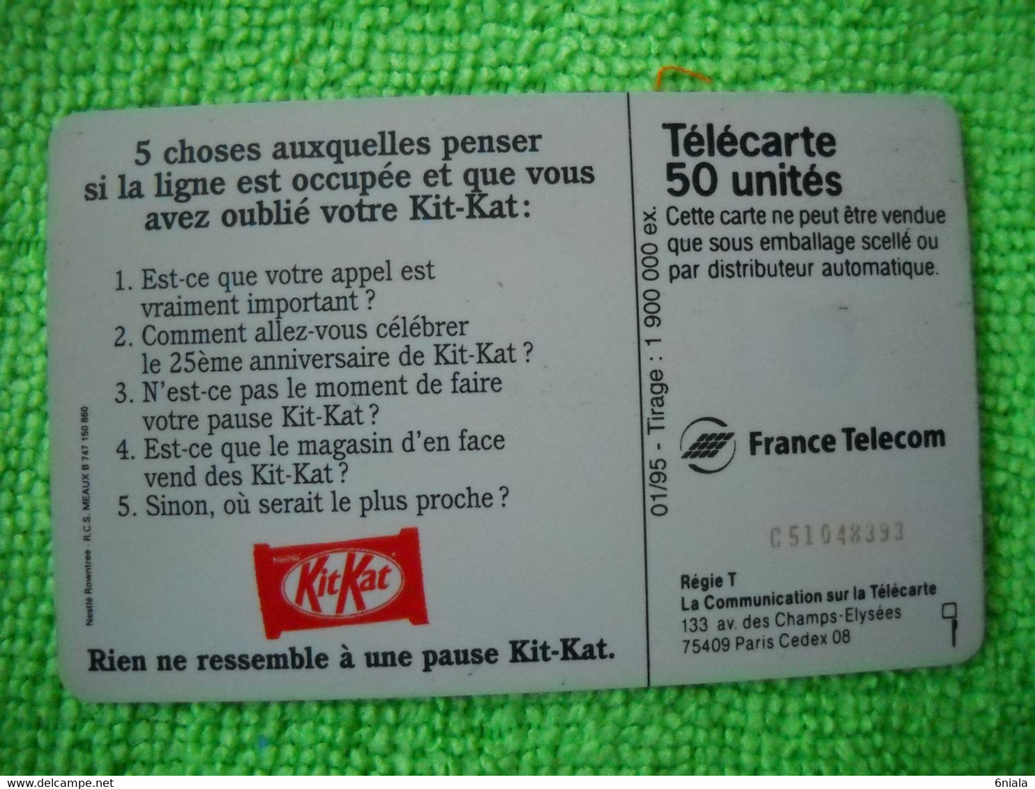 7094 Télécarte Collection KIT KAT NESTLE  25 Ans Sans Pause     50u  ( Recto Verso)  Carte Téléphonique - Food