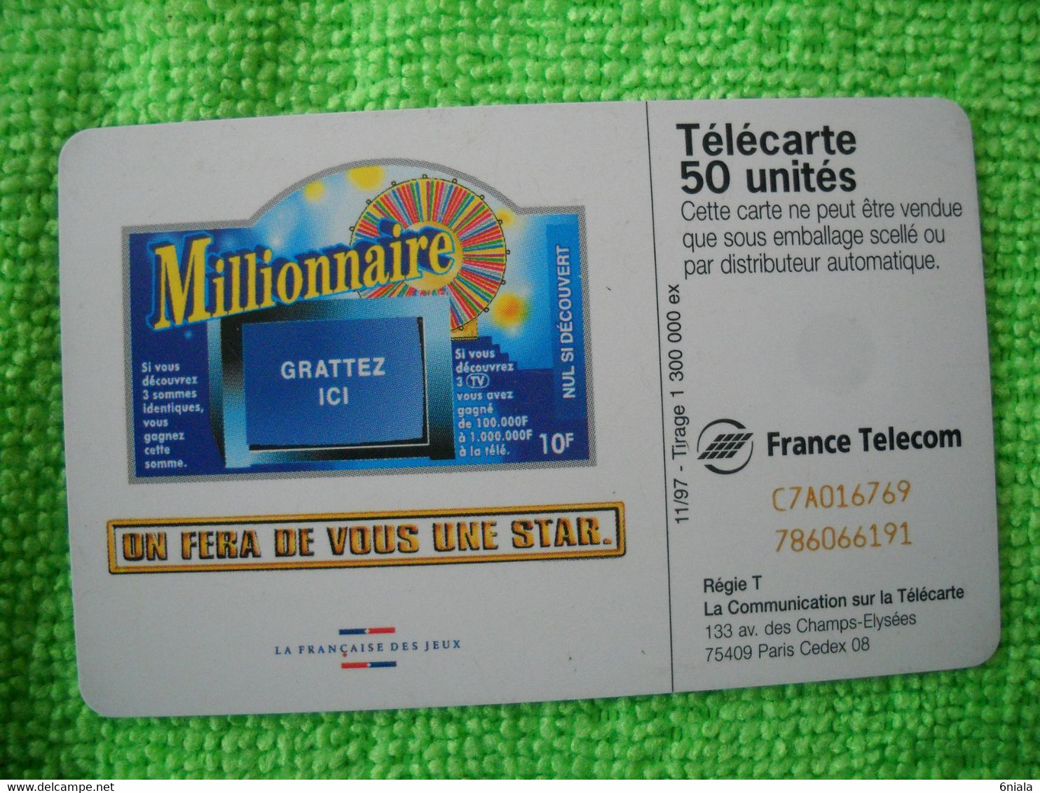 7115 Télécarte Collection CABINE Téléphone De Star  FDJ  Millionnaire 50u  ( Recto Verso)  Carte Téléphonique - Telefoni