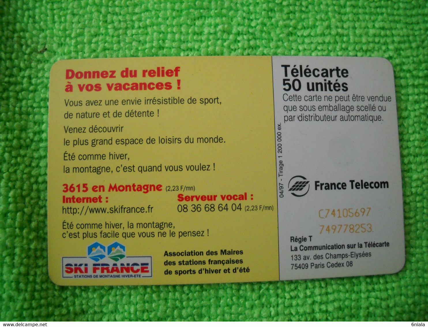 7119 Télécarte Collection 3615 En Montagne Ski Neige SKI FRANCE  50u  ( Recto Verso)  Carte Téléphonique - Montagne