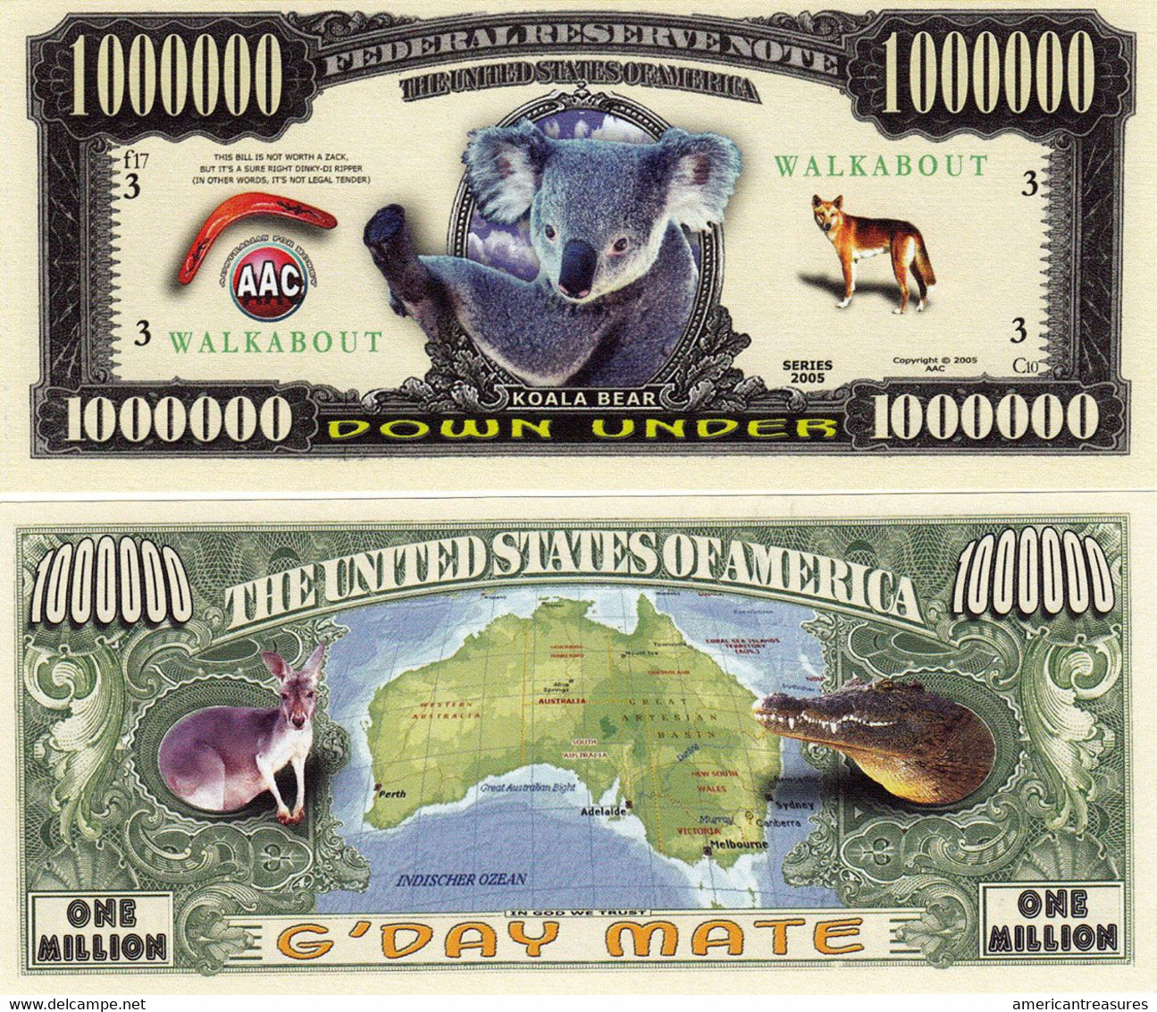 USA 1 Million US Novelty Banknote 'Australia Down Under' - NEW - UNC & CRISP - Autres - Amérique