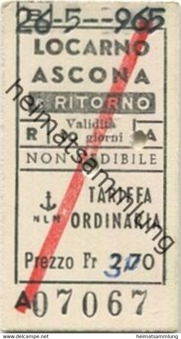 Schweiz - NLM Locarno Ascona E Ritorno - Fahrkarte 1965 - Europa