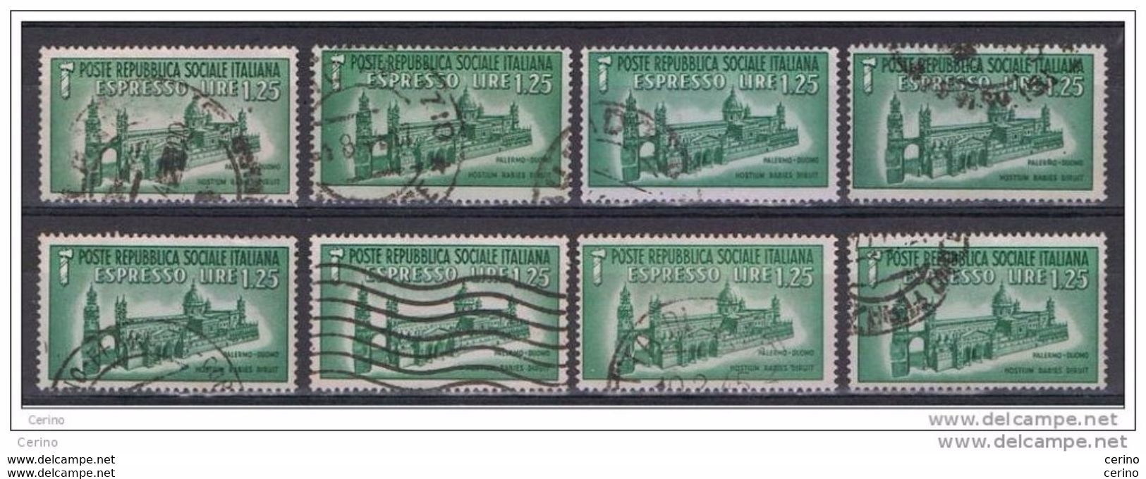 R.S.I.:  1944  ESPRESSO  -  £. 1,25  VERDE  US. -  RIPETUTO  8  VOLTE  -  SASS. 23 - Correo Urgente