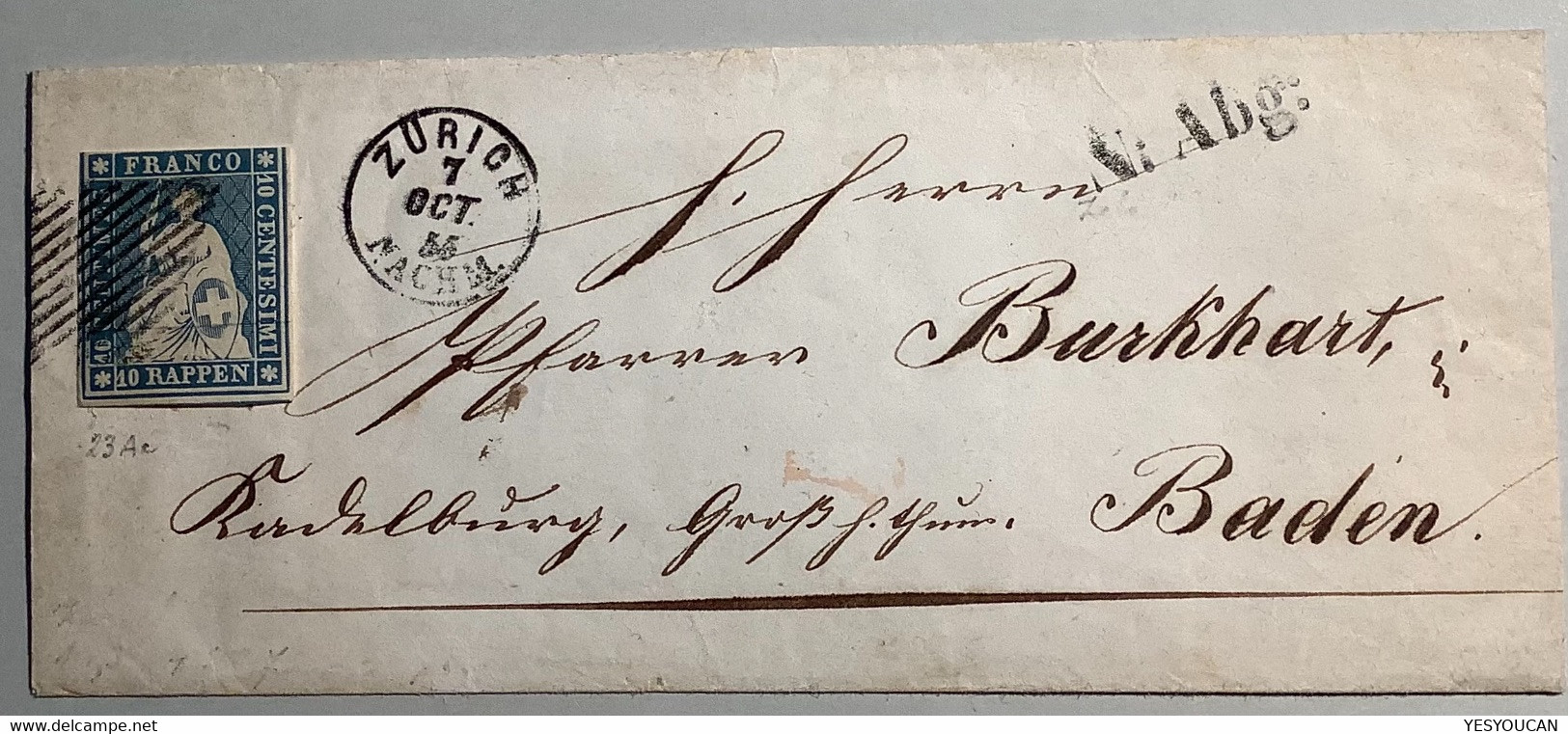 ZÜRICH 1855 Strubel Brief GRENZRAYON RARITÄT>Kadelburg Baden. Schweiz 1854 23Ab(lettre Suisse RL Cover Küssaberg - Briefe U. Dokumente