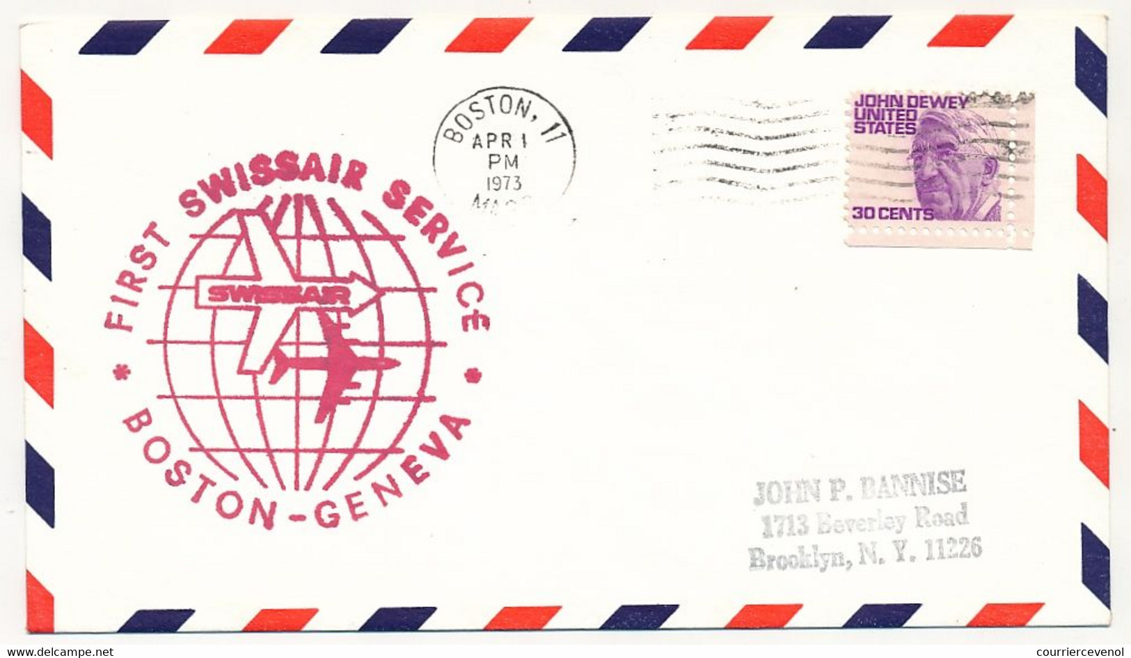 Etats Unis - First Swissair Service - BOSTON - GENEVA - 1er Avril 1973 - 3c. 1961-... Storia Postale