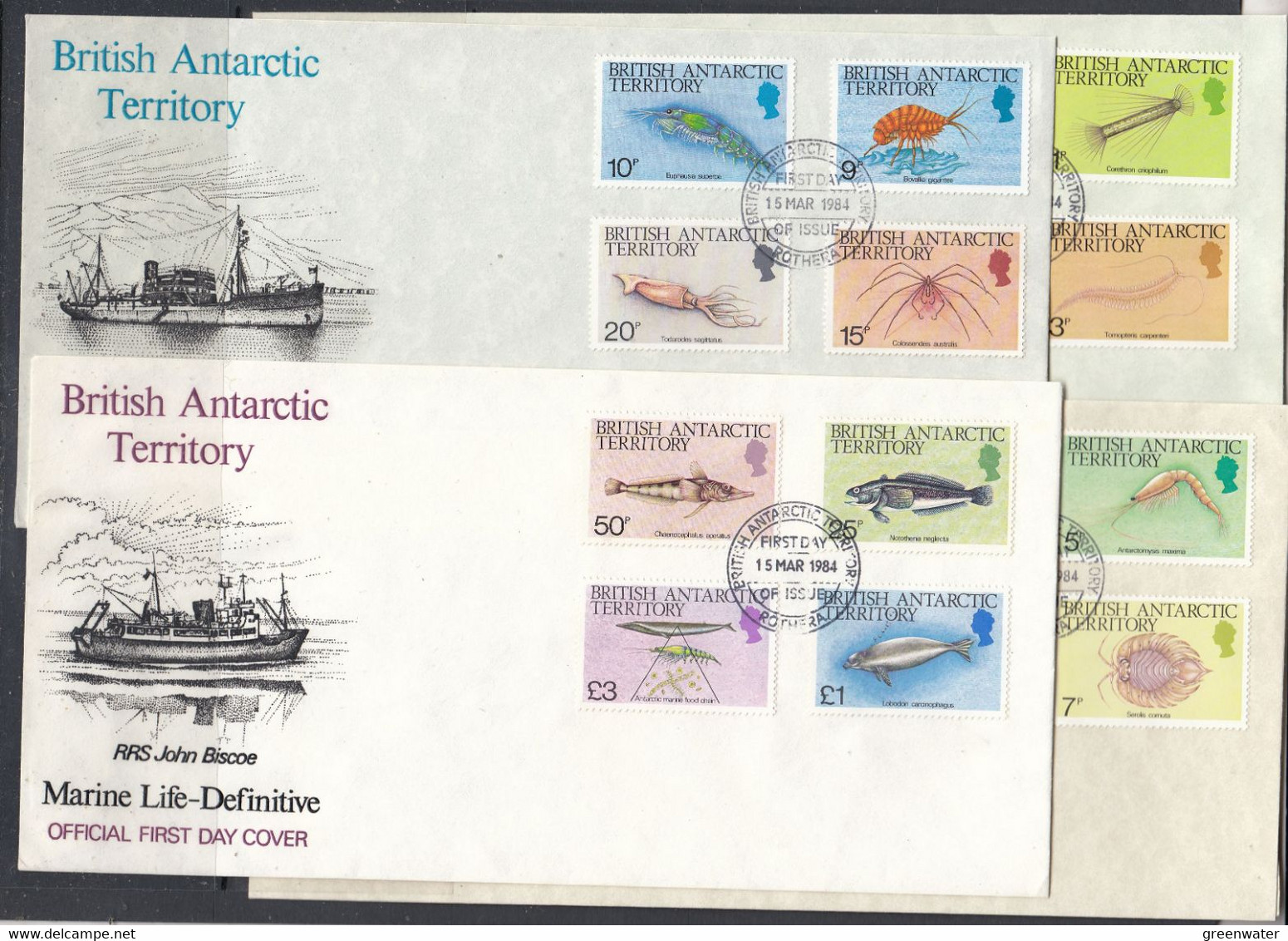 British Antarctic Territory (BAT) 1984 Marine Life / Definitives 16v 4 FDC Ca Rothera 5 MAR 1984  (F8597) - FDC