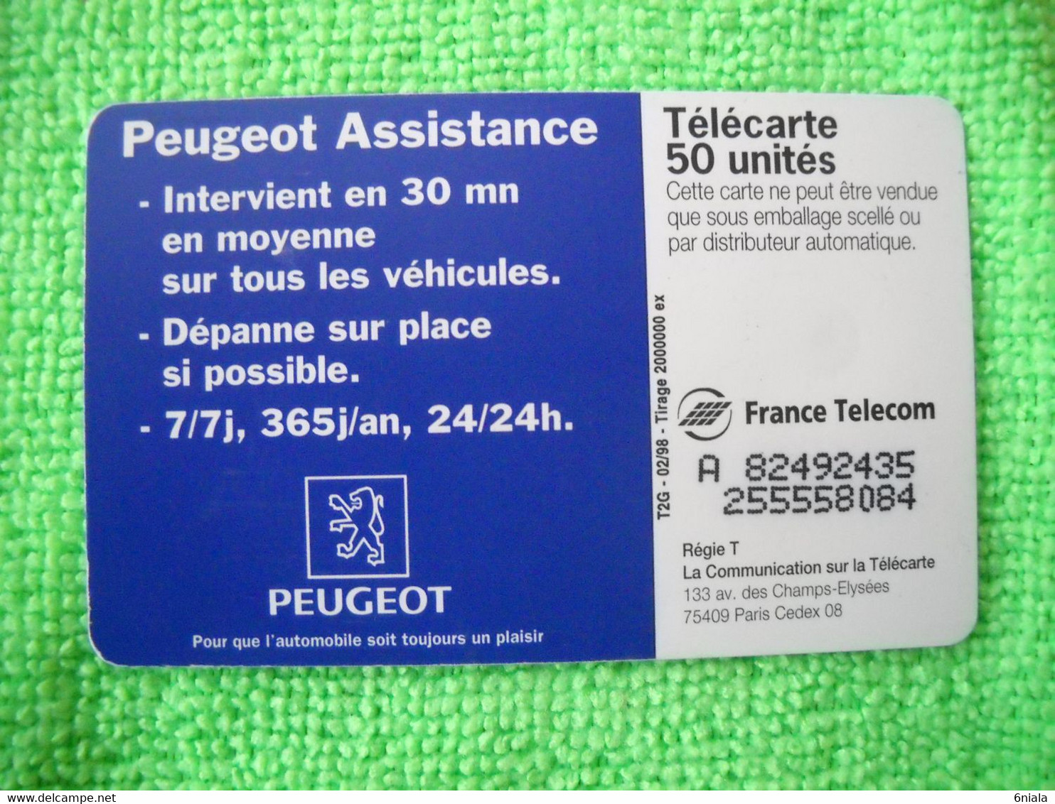 7137 Télécarte Collection PEUGEOT ASSISTANCE N° Vert   50u  ( Recto Verso)  Carte Téléphonique - Voitures