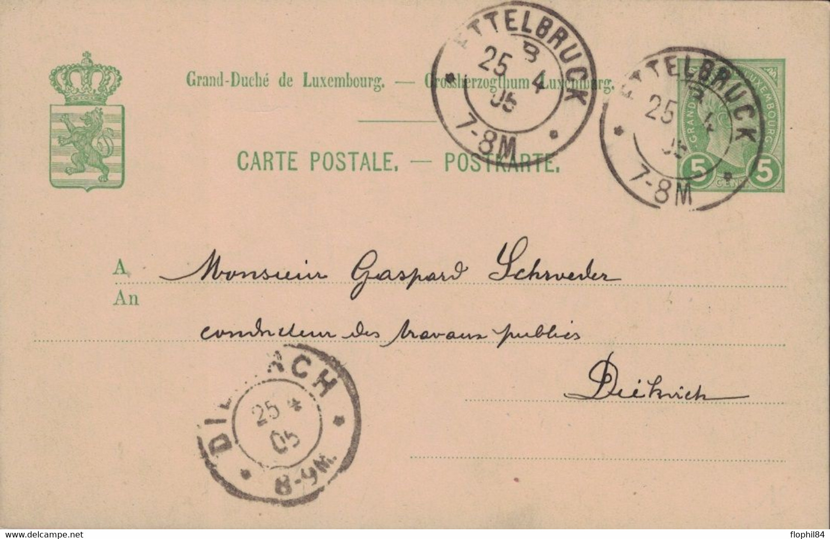 LUXEMBOURG - ETTELBRUCK - ENTIER POSTAL DU 24-4-1905 . - Otros & Sin Clasificación