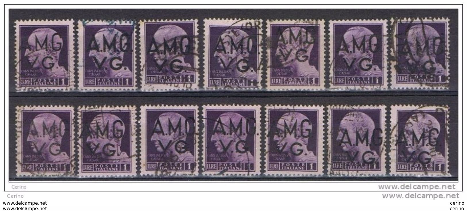 VENEZIA  GIULIA  ( AMG VG):  1945/47  IMPERIALE  -  £. 1  VIOLETTO  US. -  RIPETUTO  14  VOLTE  -  SASS. 8 - Gebraucht