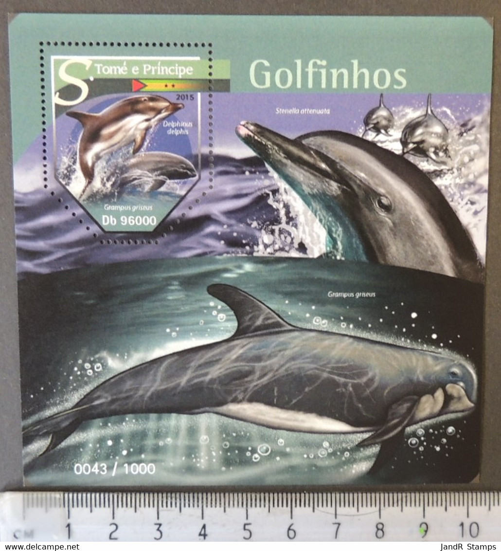 St Thomas 2015 Dolphins Mammals Marine Life S/sheet Mnh - Ganze Bögen