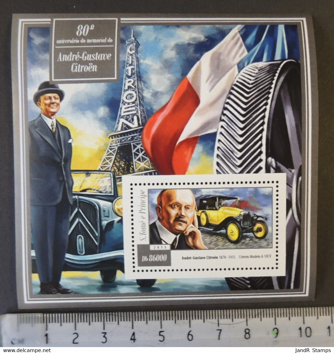 St Thomas 2015 Andre Gustave Citroen Cars Transport Eiffel Tower Flags S/sheet Mnh - Ganze Bögen