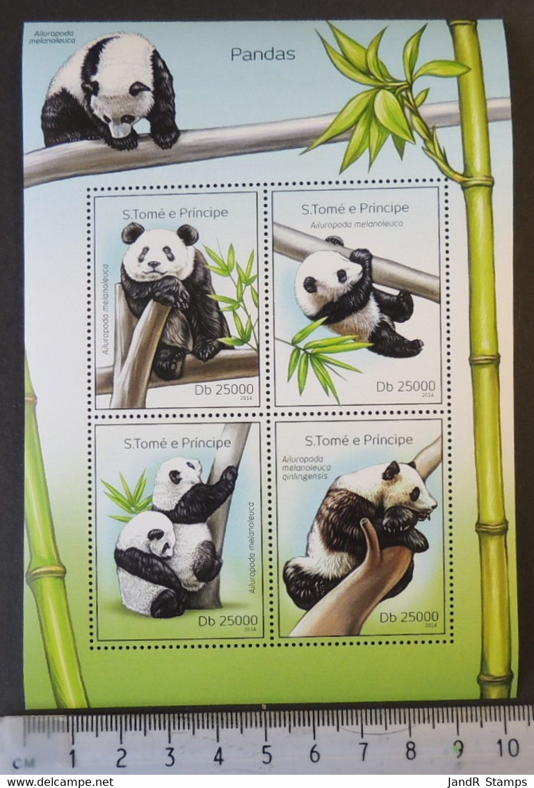 St Thomas 2014 Panda Bears Animals Plants Bamboo M/sheet Mnh - Volledige & Onvolledige Vellen
