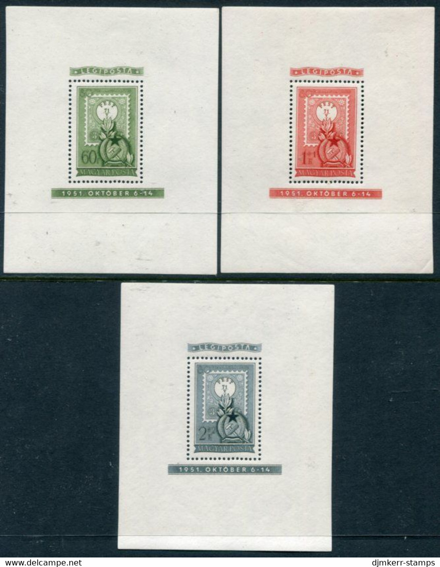 HUNGARY 1951 Stamp Anniversary Blocks MNH / **.  Michel Blocks 20-22 - Blocs-feuillets