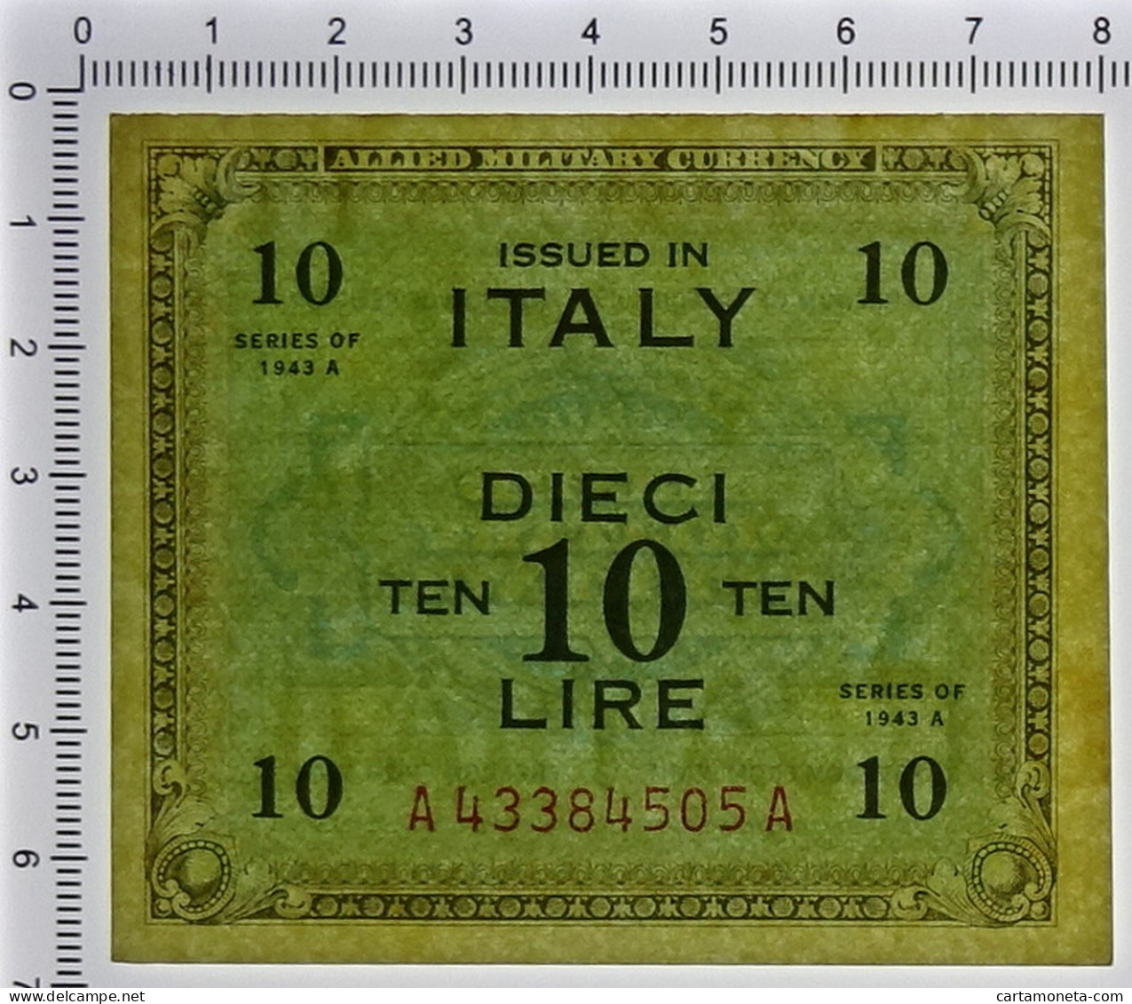 10 LIRE OCCUPAZIONE AMERICANA IN ITALIA BILINGUE FLC A-A 1943 A SUP+ - Occupation Alliés Seconde Guerre Mondiale