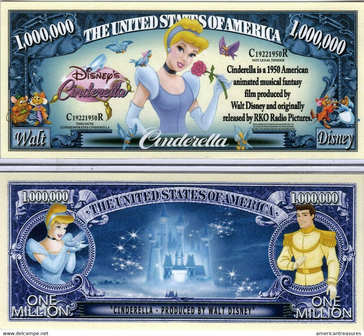 USA 1 Million Dollar Novelty Banknote 'Cinderella' (Disney) - NEW - UNC & CRISP - Other - America