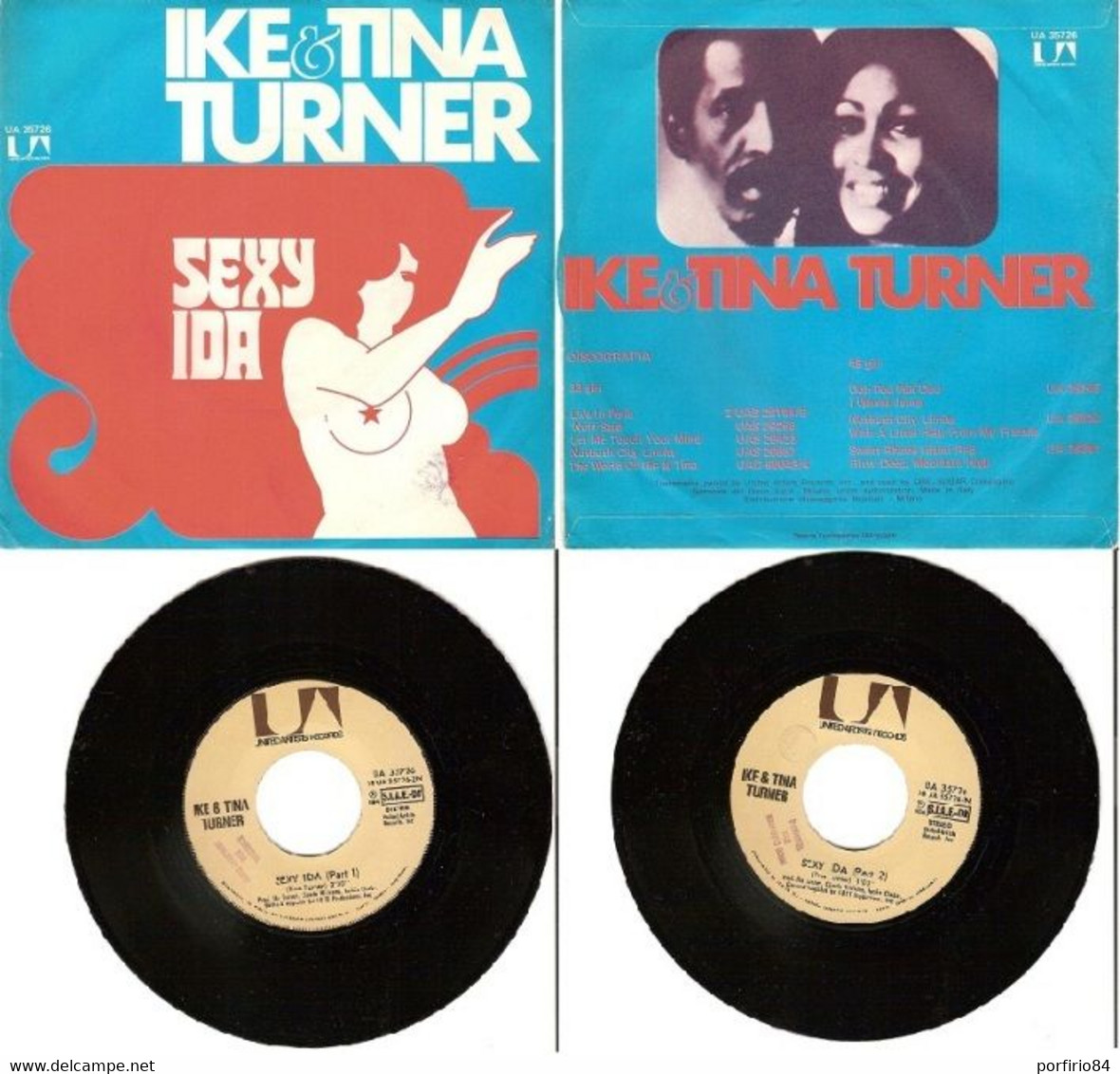IKE AND TINA TURNER RARO 45 Giri PROMO Del 1974 SEXY IDA Parte 1 E 2 - UNITED ARTISTS - Soul - R&B