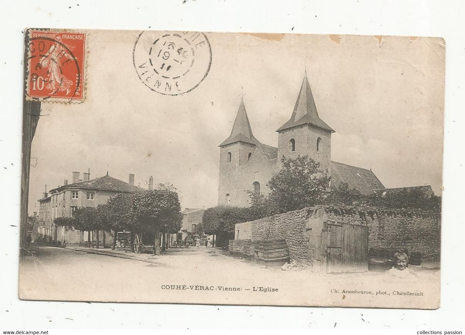 Cp, 86 , COUHE-VERAC ,  L'église , Voyagée 1911 - Couhe