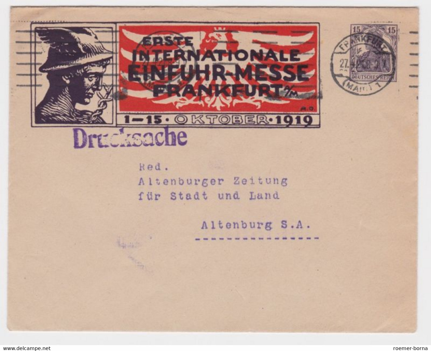 78464 DR Ganzsachen Umschlag PU35/C1/3 1.Einfuhrmesse Frankfurt A.M. 1919 - Sobres