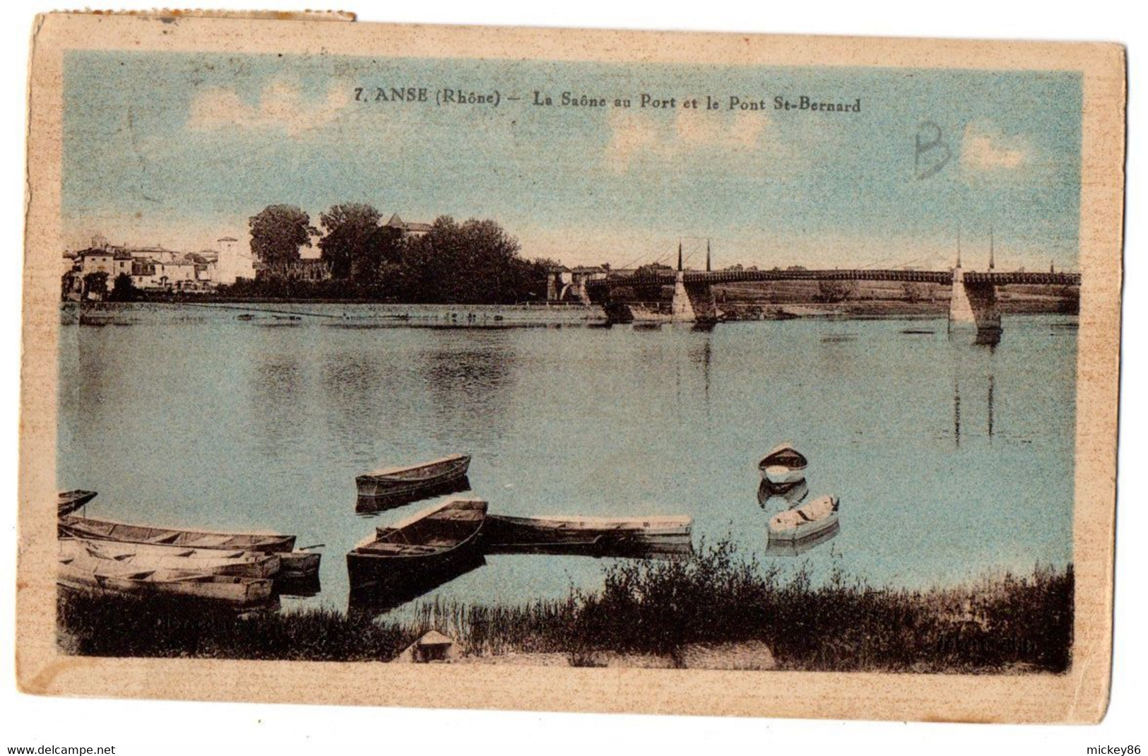 ANSE --1937--La Saône Au Port Et Le Pont St Bernard......carte Colorisée.....beau Cachet...............à Saisir - Anse