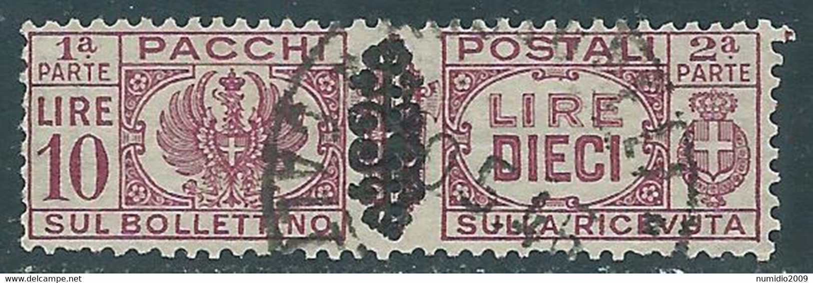 1945 LUOGOTENENZA PACCHI POSTALI USATO 10 LIRE - CZ44-6.2 - Paketmarken