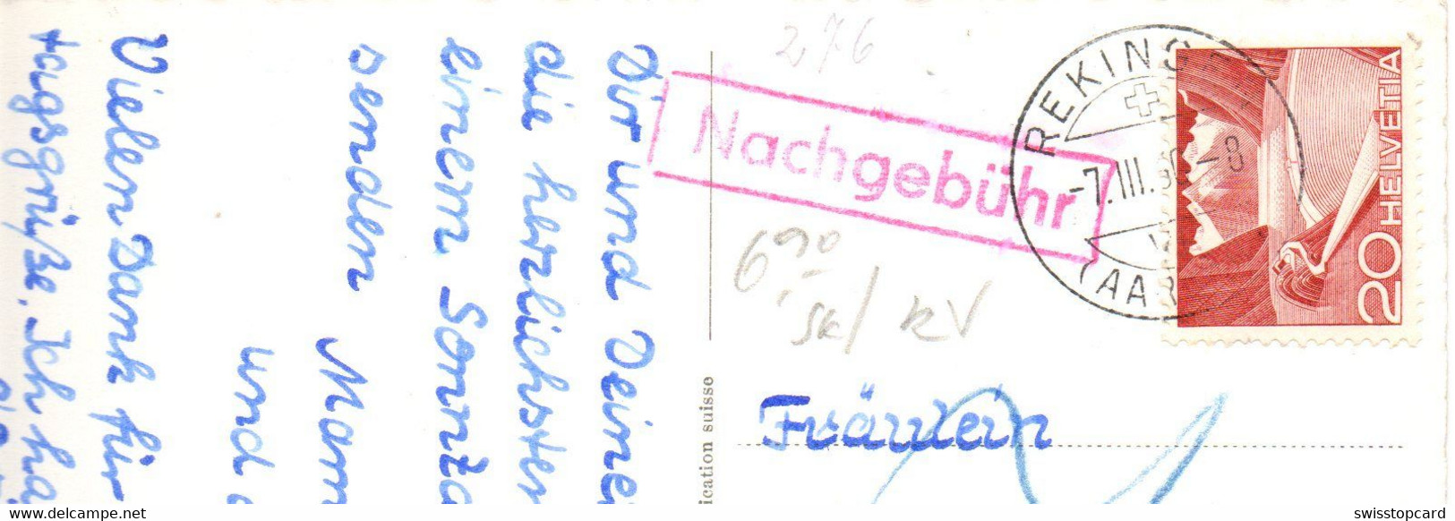 ZURZACH Schwertgasse Hotel Rad Oldtimer Auto Gel. 1960 V. Rekingen Stempel Nachgebühr - Zurzach