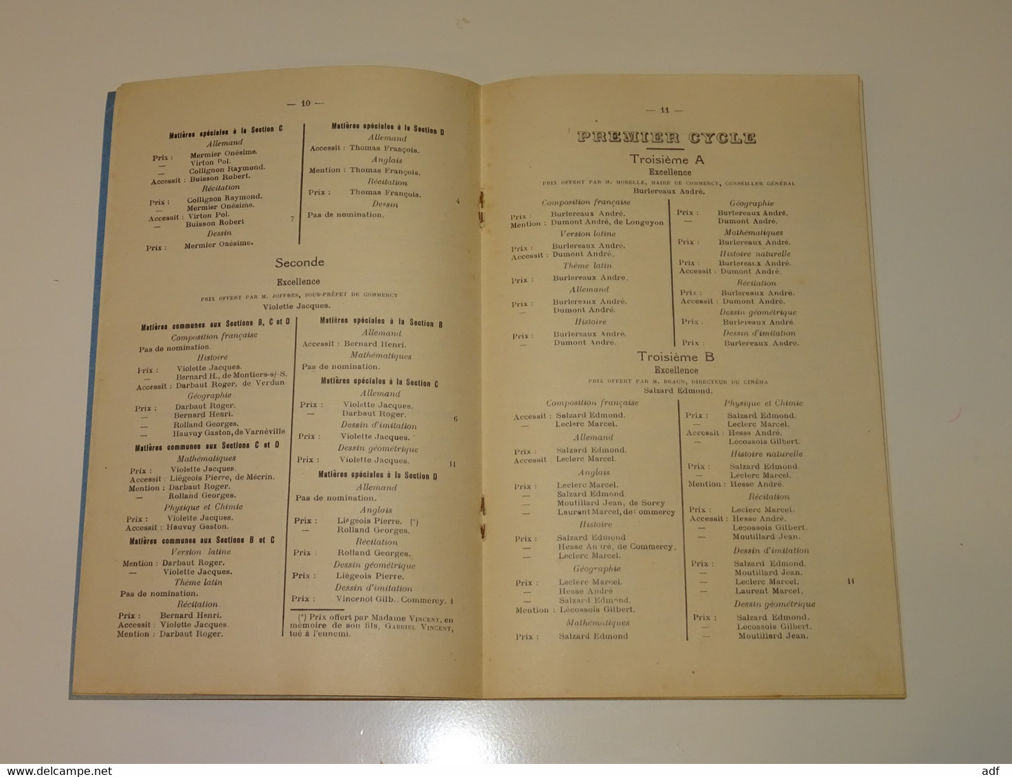 DISTRIBUTION SOLENNELLE DES PRIX, COLLEGE DE COMMERCY, PRESIDEE PAR M. JOFFRES, SOUS PREFET, UNIVERSITE DE FRANCE, 1926 - Diploma & School Reports