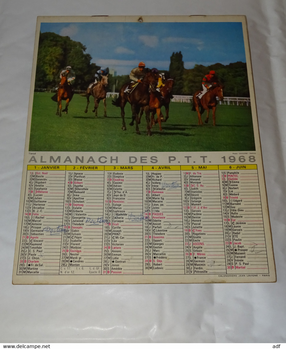 1968 ANNEE BISSEXTILE CALENDRIER ALMANACH DES PTT, TIERCE, RUGBY, LAVIGNE, Format Portrait, MARNE 51 - Groot Formaat: 1961-70