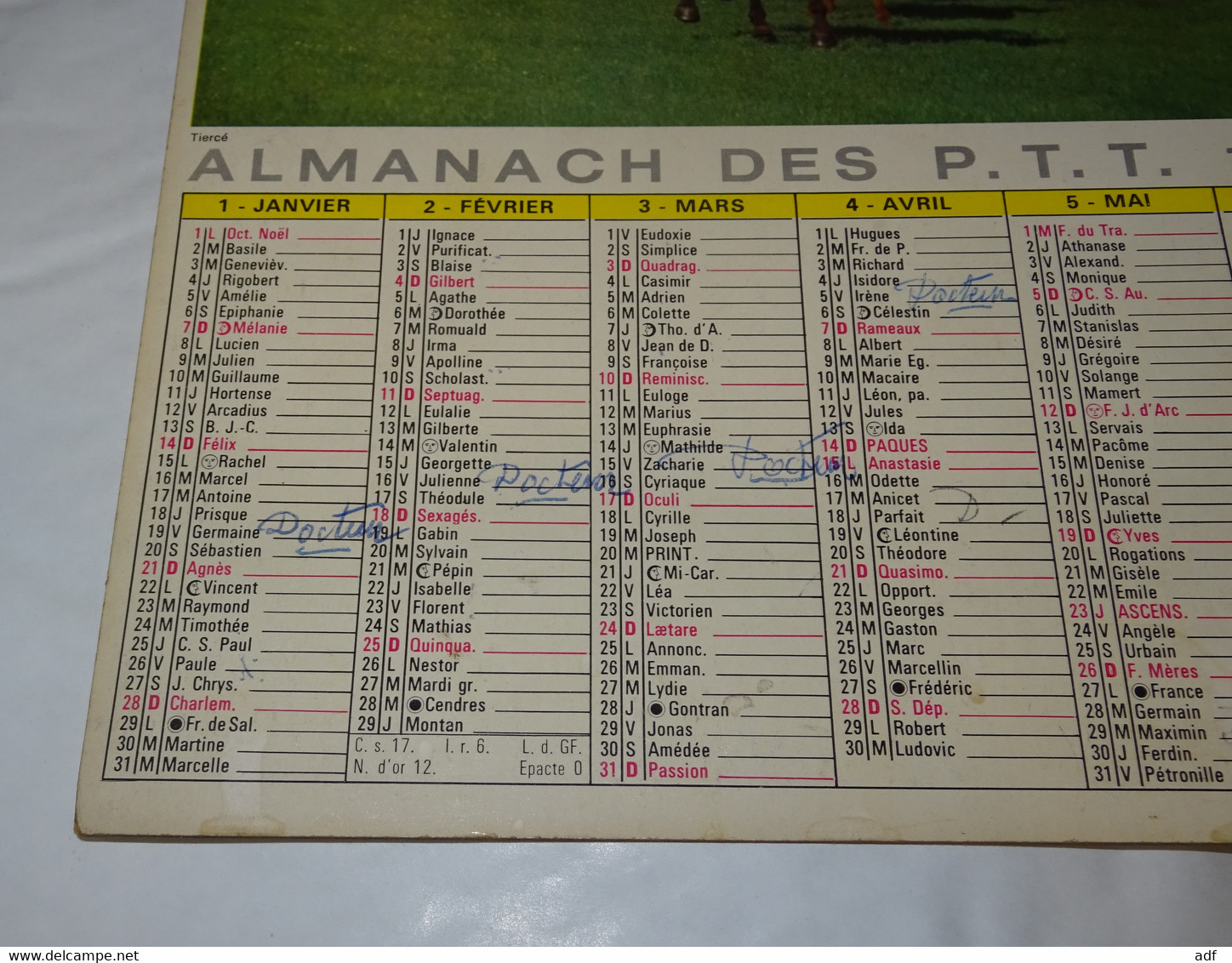 1968 ANNEE BISSEXTILE CALENDRIER ALMANACH DES PTT, TIERCE, RUGBY, LAVIGNE, Format Portrait, MARNE 51 - Grand Format : 1961-70