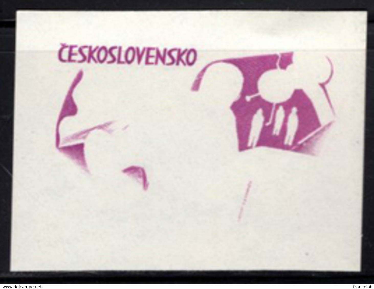 CZECHOSLOVAKIA (1973) Astronauts Komarov, Dobrovolski, Volkov & Patsayev. Partial Die Proof In Violet. Scott No 1878 - Proofs & Reprints