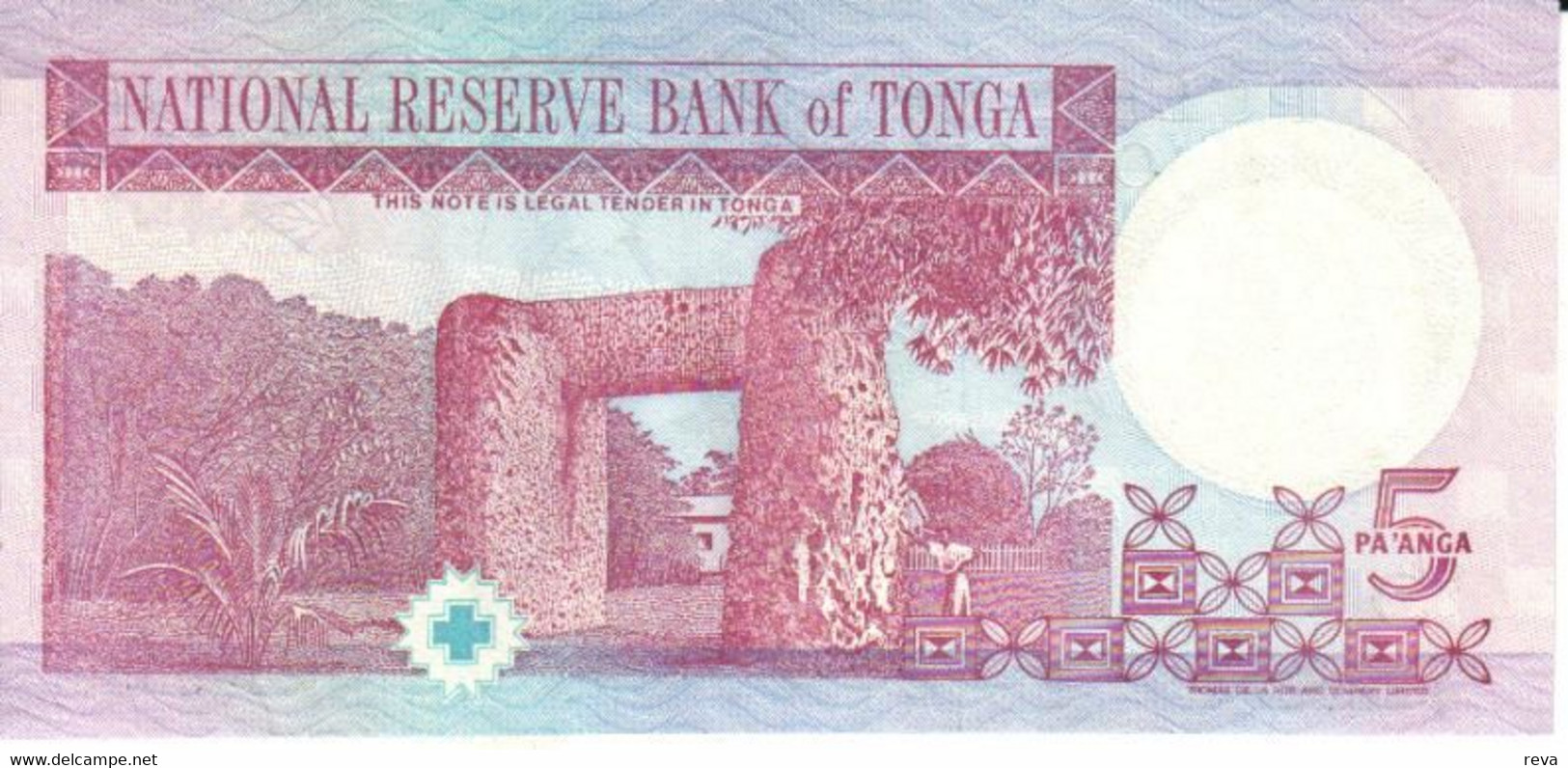 TONGA 5 PA'ANGA  PURPLE KING PORTRAIT FRONT BUILDINGS BACK  ND(1995) P33 UNC READ DESCRIPTION - Tonga