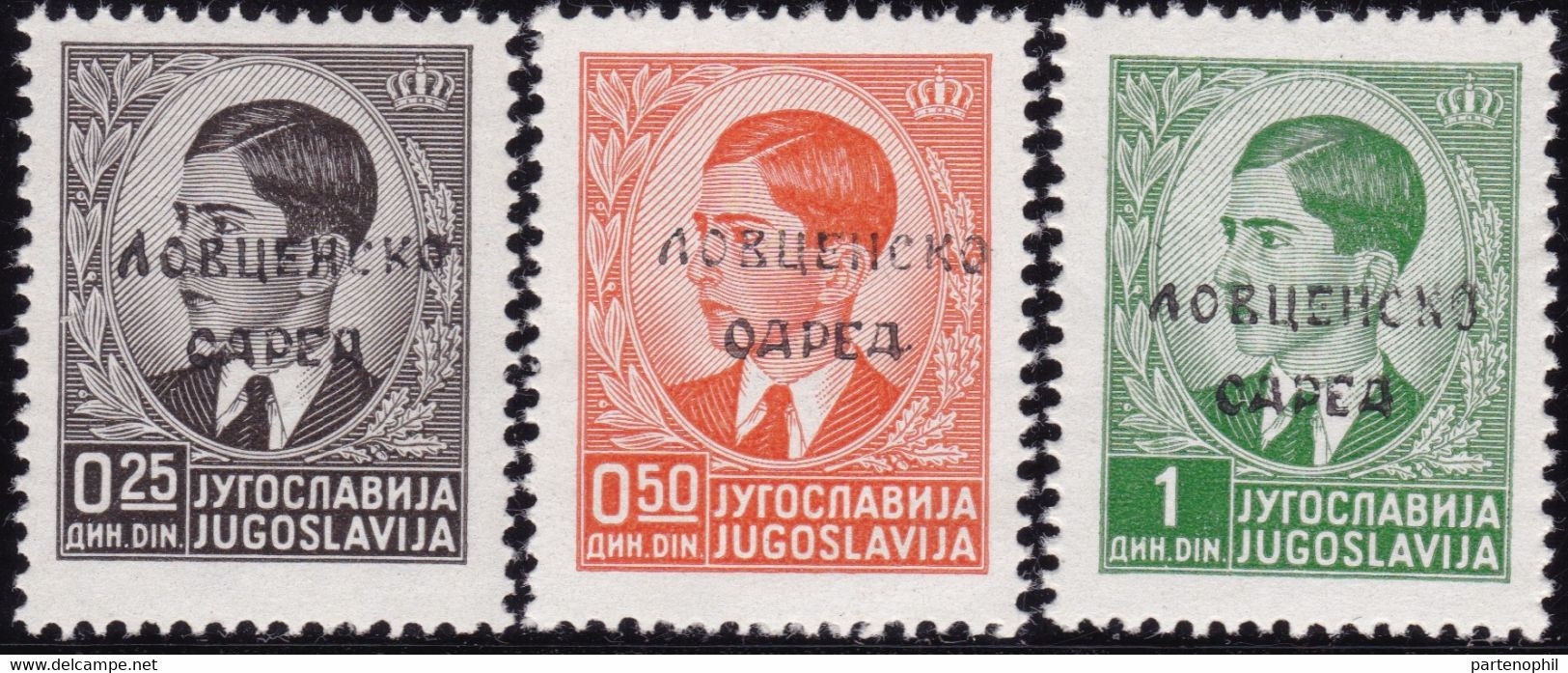 MONTENEGRO – PARTIGIANI DI LOVCEN 323 ** 1941 – Francobolli Di Jugoslavia Con Effige Di Re Pietro 0,25, 0,50, 1 Dinaro D - Autres & Non Classés