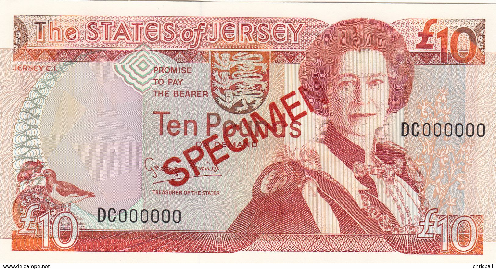 Jersey Banknote Ten Pound C Series, Code DC Specimen Overprint- Superb UNC Condition - Jersey