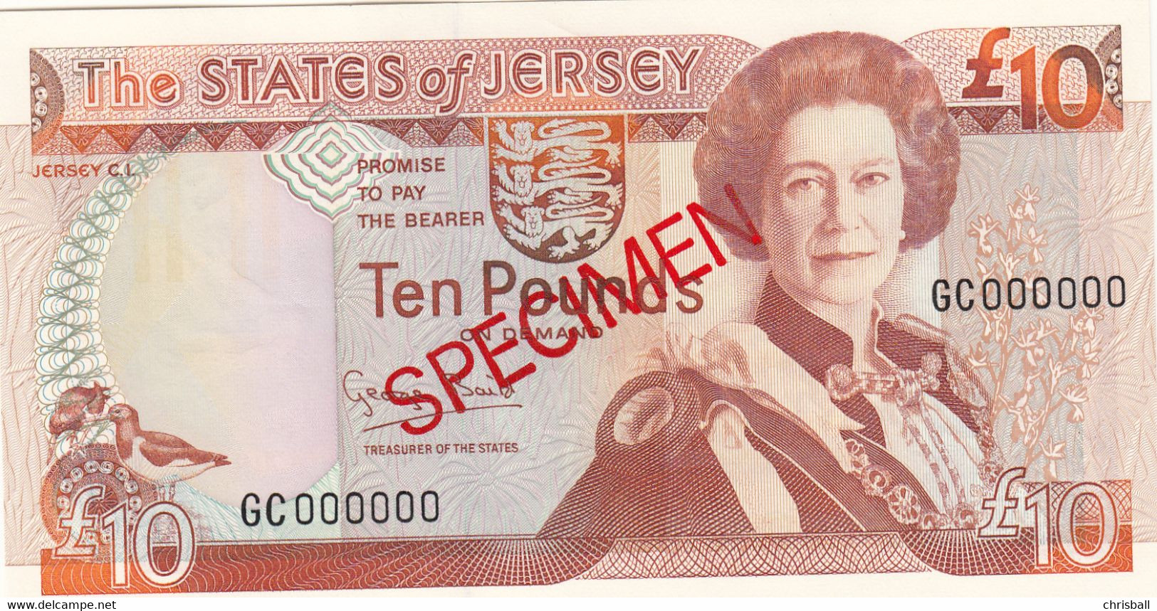 Jersey Banknote Ten Pound C Series, Code GC Specimen Overprint- Superb UNC Condition - Jersey