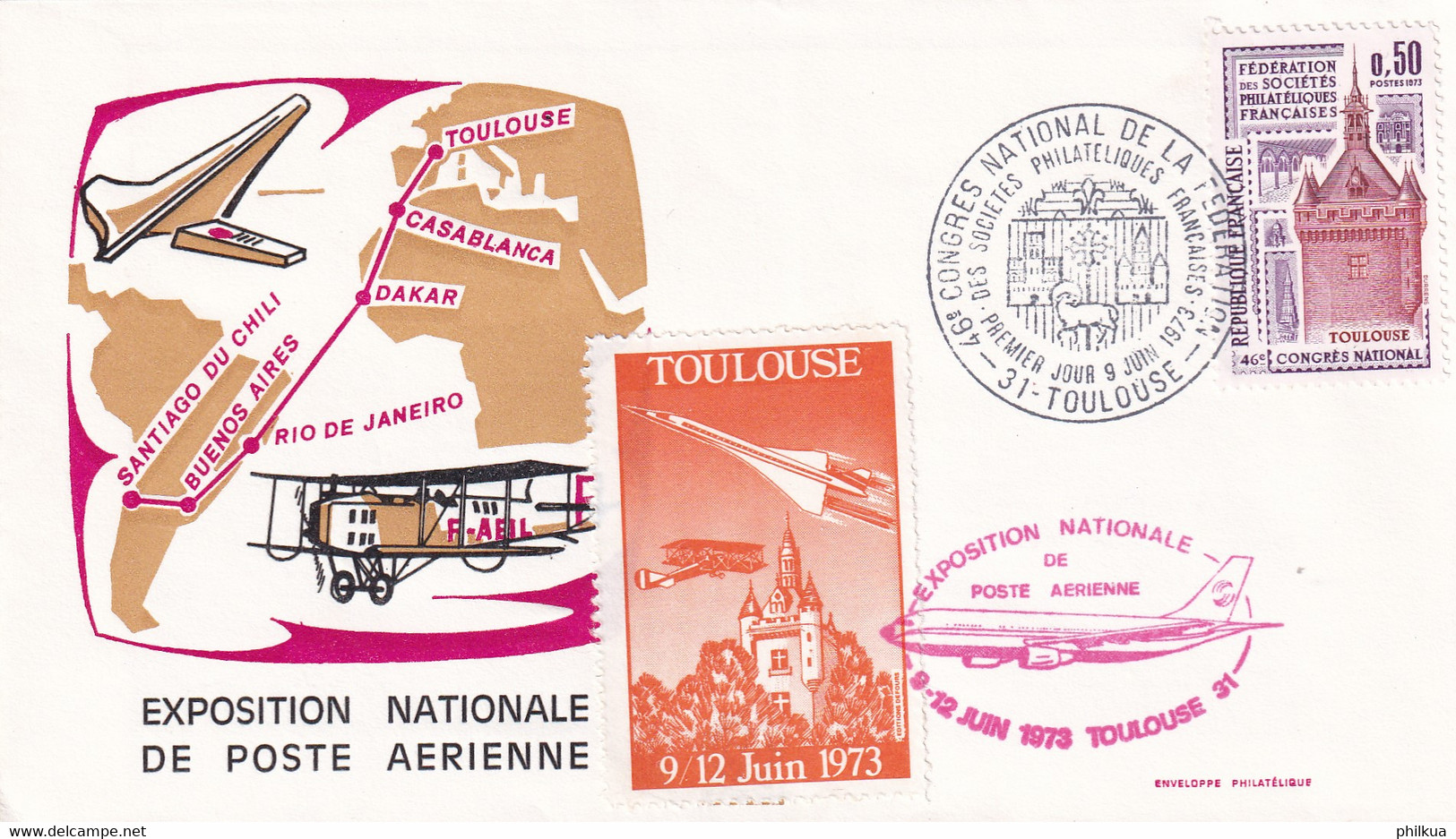 1973 Exposition Nationale De Poste Aerienne Toulouse Avec VIGNETTE - Autres & Non Classés